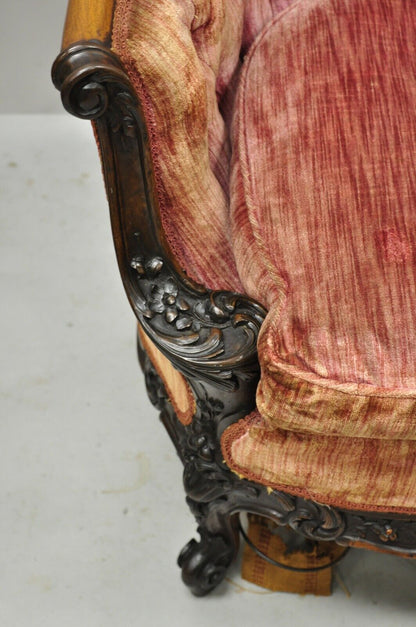 Antique French Louis XV Rococo Style Ornate Carved Mahogany Settee Loveseat Sofa