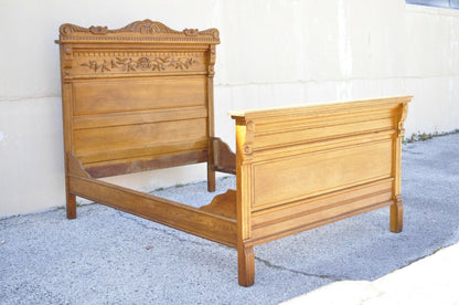 Antique Victorian Oak Bedroom Set Full Size Bed Washstand Dresser - 3 Piece Set