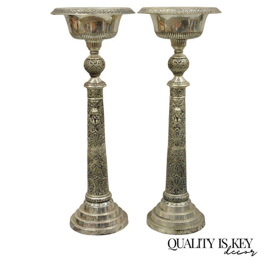 Silver Plated Metal Tall Ornate French Style 28" Compote Centerpiece - a Pair