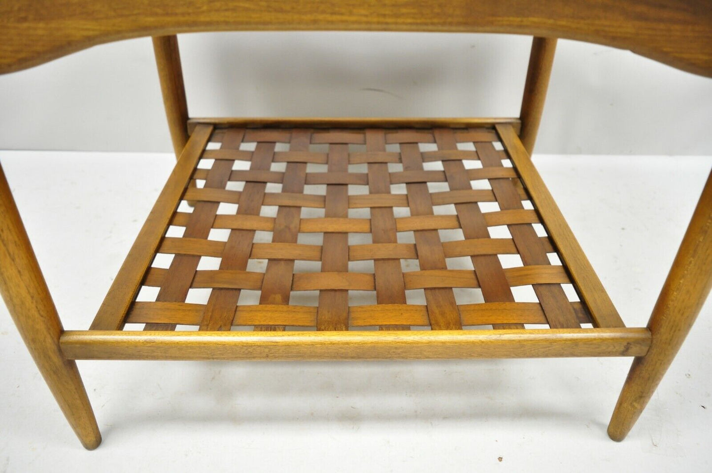 Mid Century Modern Lane Altavista Walnut Woodgrain Laminate Lattice End Table