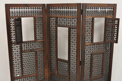 Vintage Middle Eastern 3 Panel Mashrabiya Lattice Folding Screen Room Divider