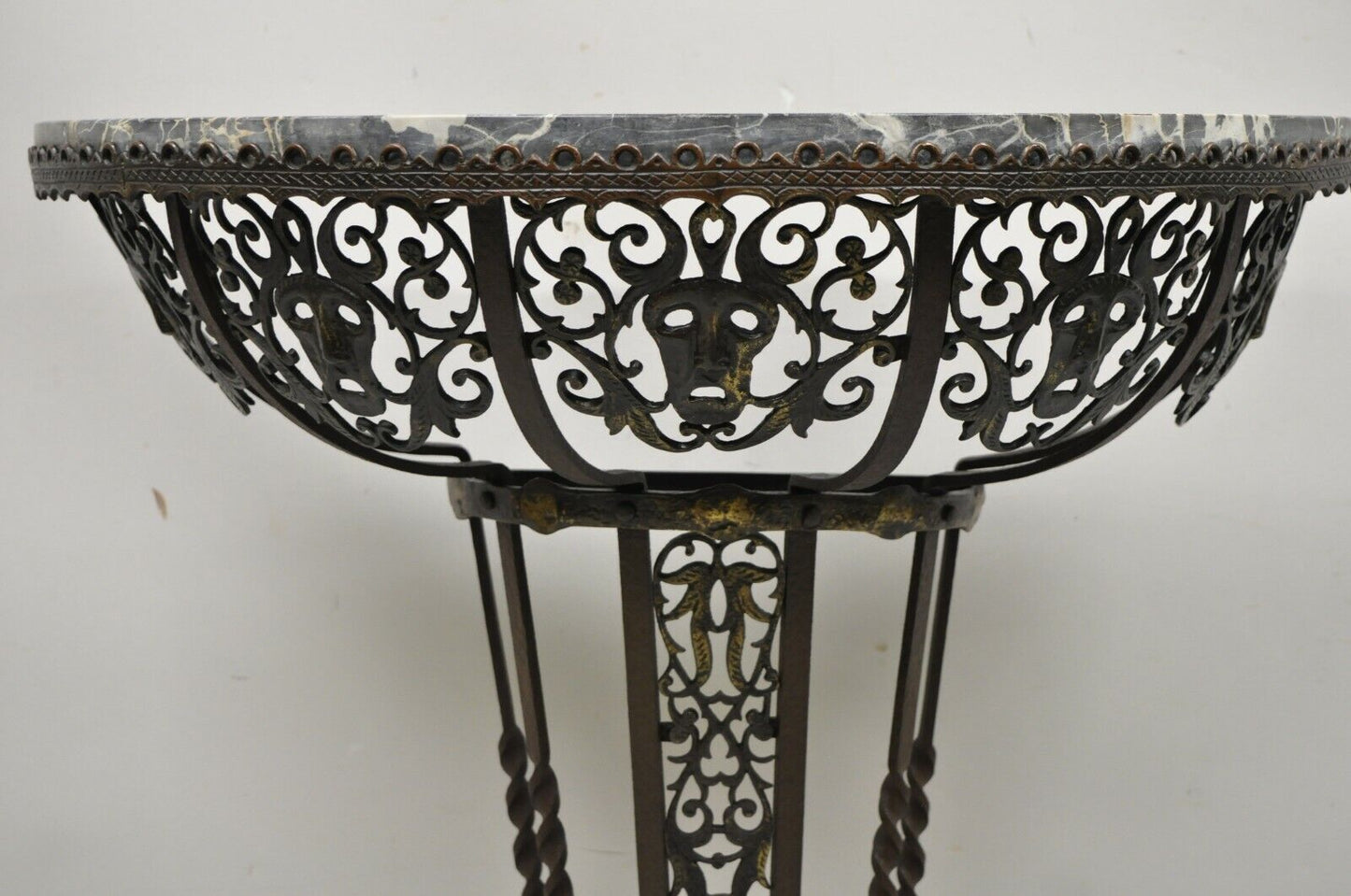 Art Nouveau Wrought Iron Demilune Marble Top Console Hall Table atr Oscar Bach