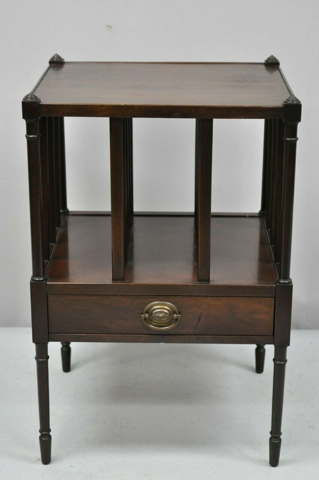 Mahogany One Drawer Sheraton Federal Style Side End Table Magazine Book Stand