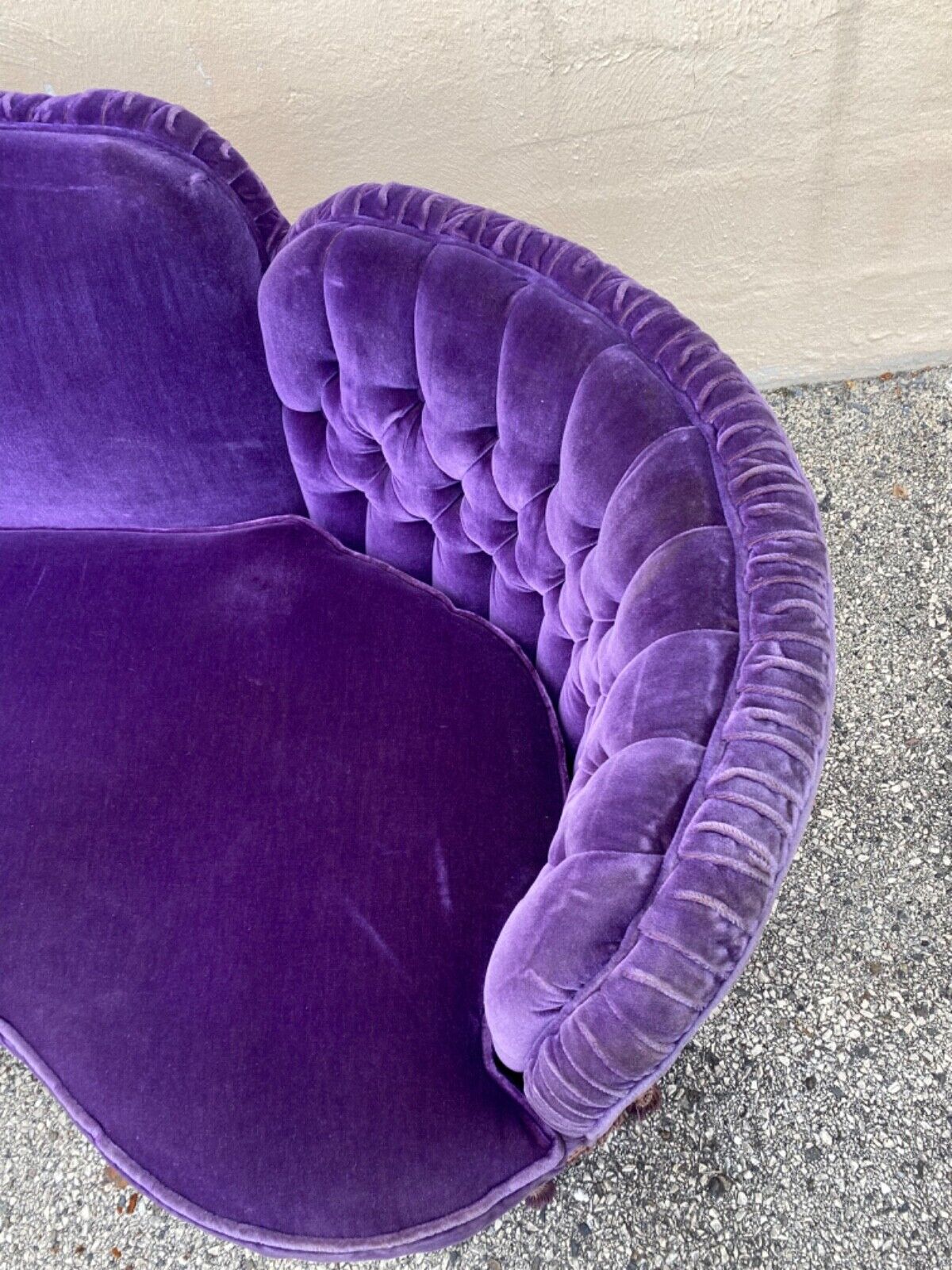 Vintage Hollywood Regency Custom Purple Mohair Serpentine Tassel Skirted Sofa