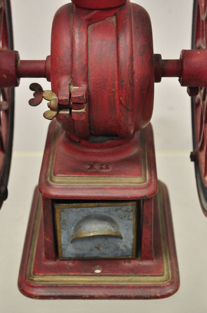 Swift Mill Lane Red & Blue Cast Iron Victorian Coffee Mill Grinder w/ Drawer