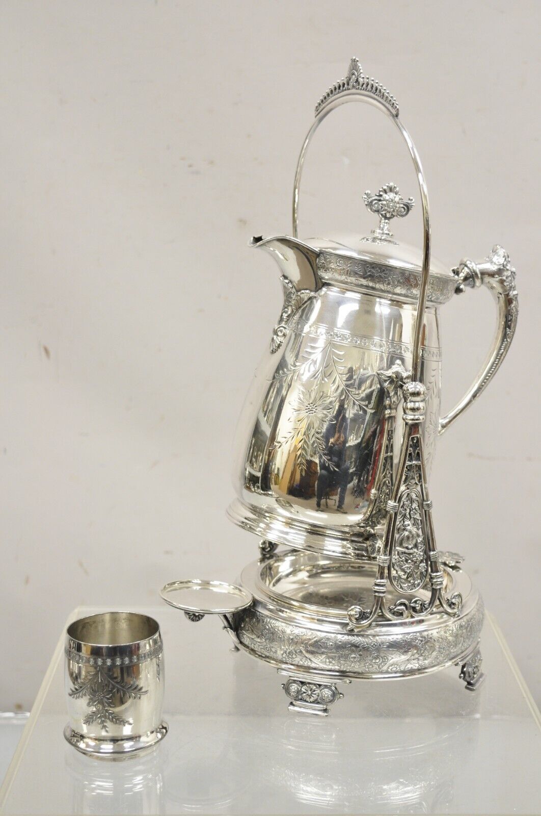 Rogers Smith & Co Silver Plated Victorian Tilting Lemonade Water Pitcher w Stand