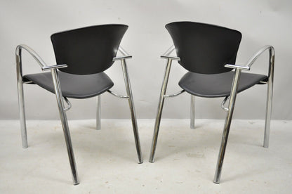 Vintage Italian Mid Century Modern Chrome Sleek Sculptural Arm Chairs - a Pair