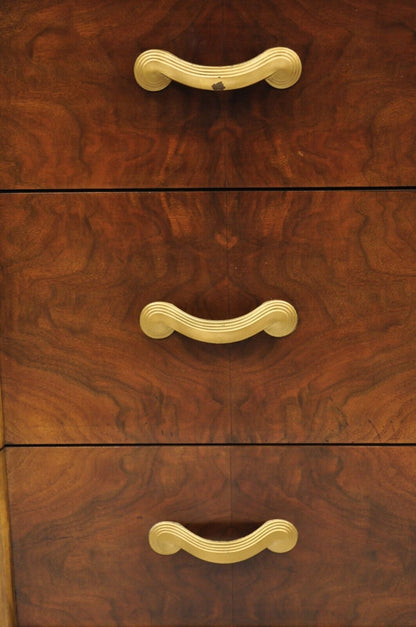 Joerns Bros Art Deco Mid Century Burl Walnut Tall Chest Dresser