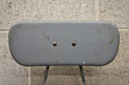 Antique American Industrial Gray Metal Drafting Stool Artist Work Chair