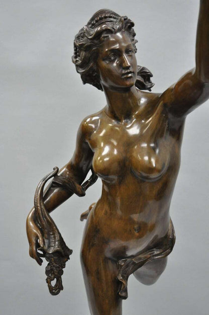 Life Size French Art Nouveau Style Bronze Female Nude Nymph Statue, Cibardie