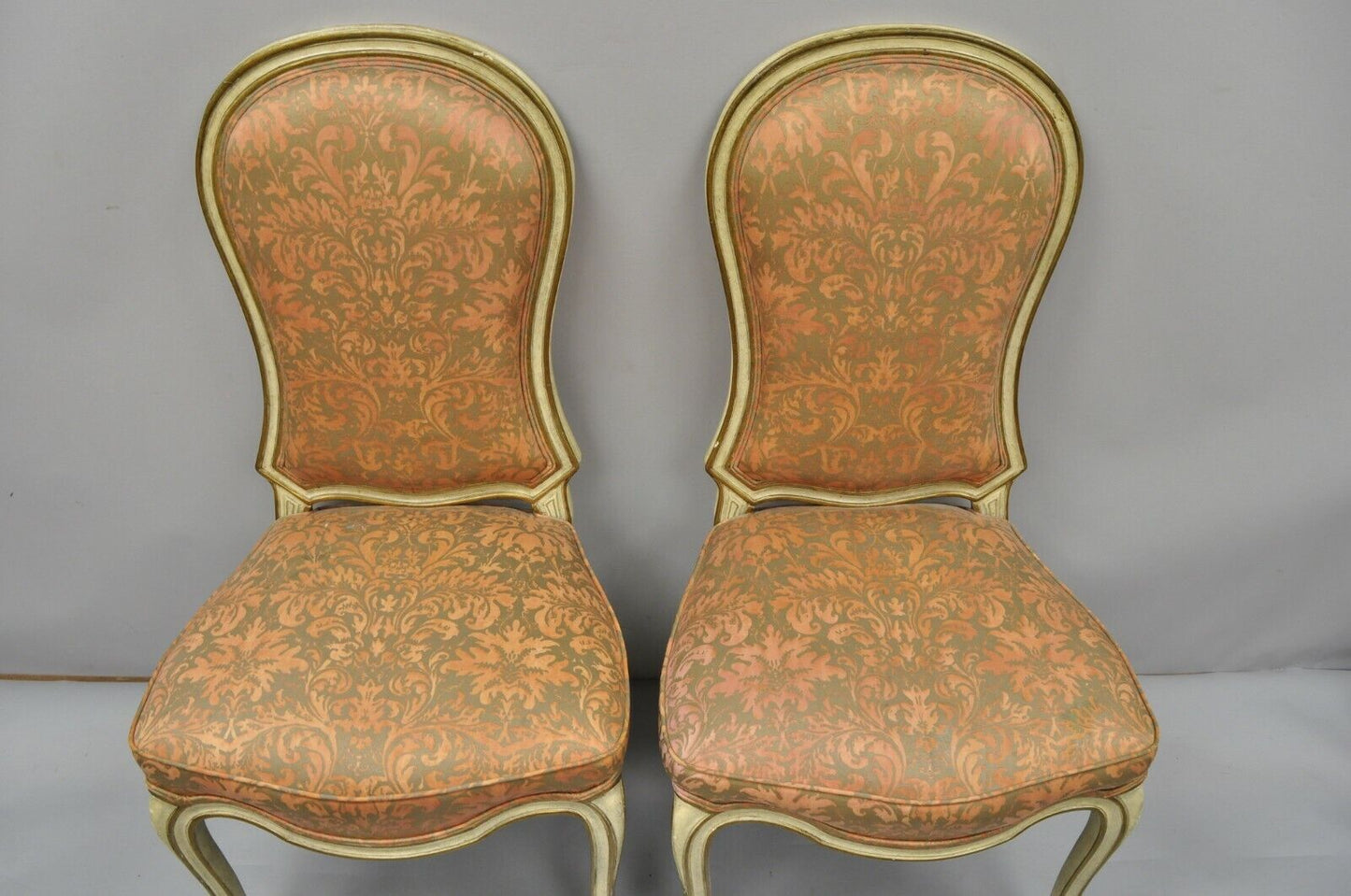 4 Italian Provincial French Hollywood Regency Upholstered Dining Side Chairs