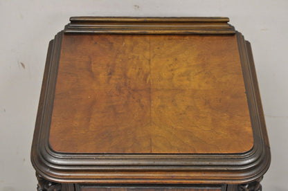 Antique Carved Walnut Renaissance Revival Depression Nightstand Bedside Table