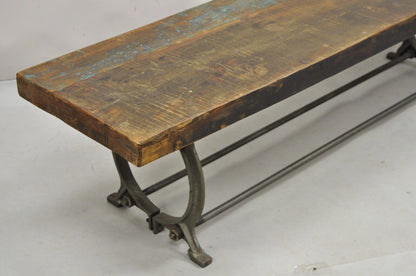 Industrial Style Cast Iron and Reclaimed Wood Farmhouse Rustic Long Bench