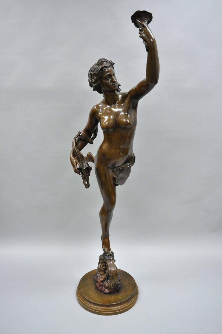 Life Size French Art Nouveau Style Bronze Female Nude Nymph Statue, Cibardie