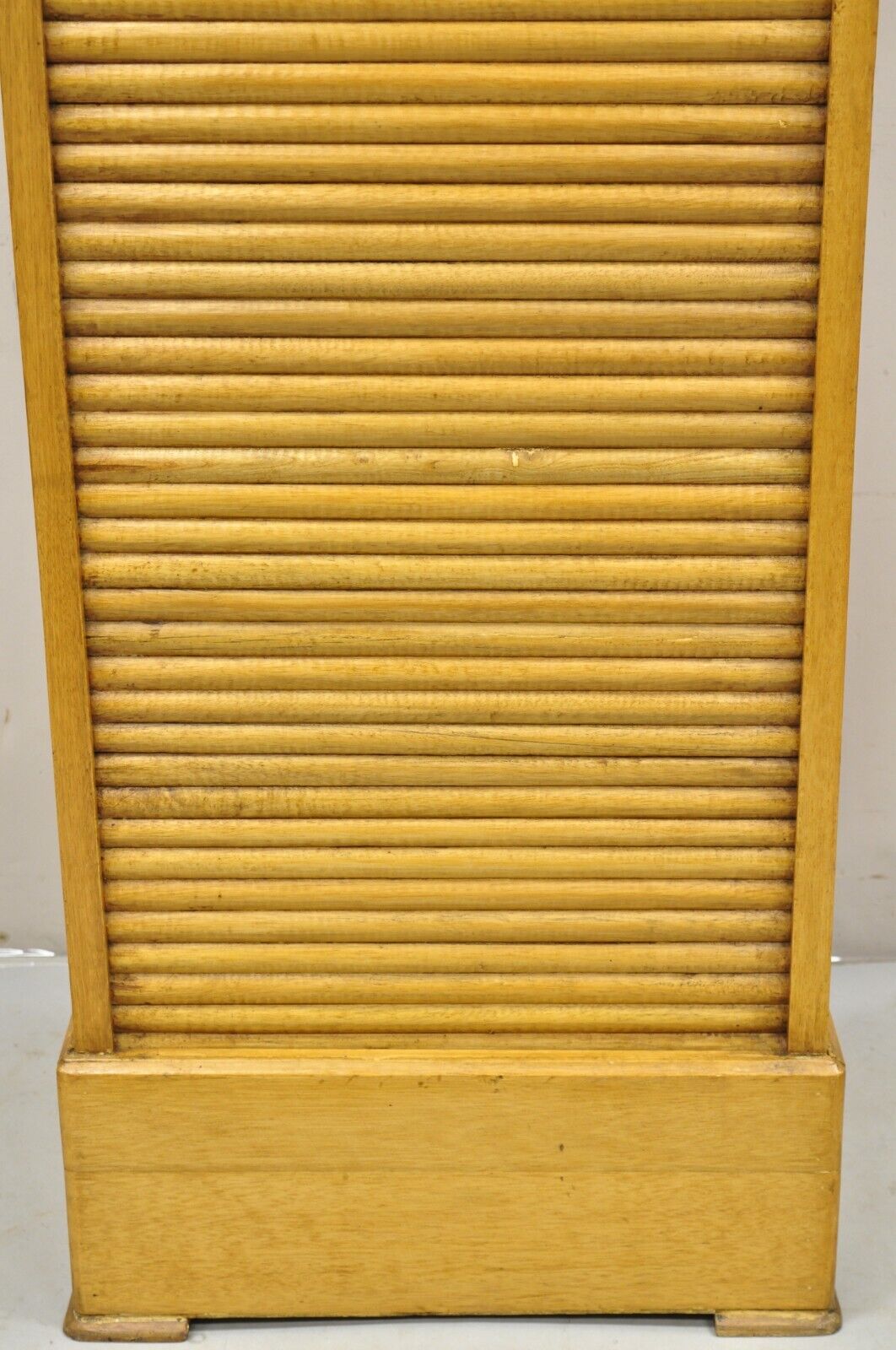 Antique Arts & Crafts Oak & Maple Wood Tambour Shutter Door Filing Cabinet