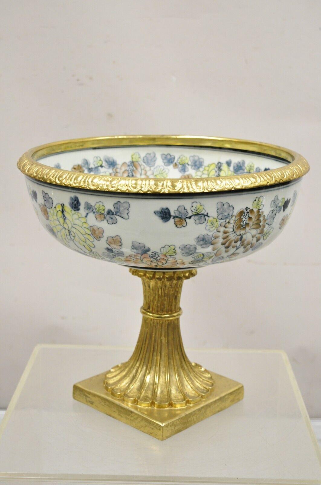 Maitland Smith Porcelain Brass Bronze Pedestal Fruit Bowl Jardiniere Centerpiece