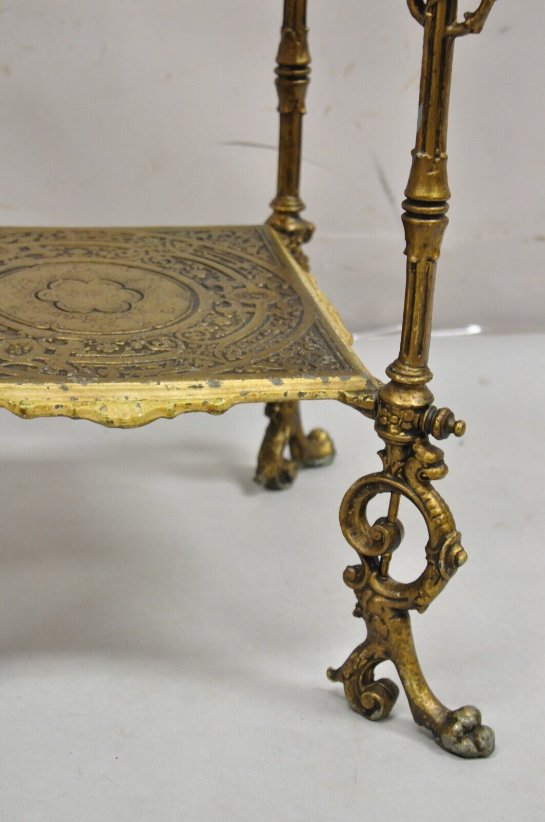 Antique Victorian Cast Iron Figural Renaissance 3 Tier Plant Stand Side Table