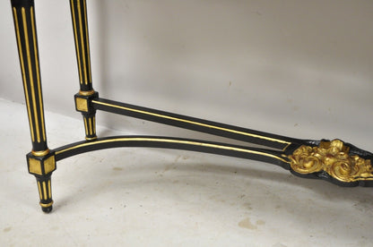 Labarge French Louis XVI Italian Black Lacquer Gold Gilt Jansen Console Table