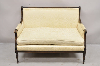Vintage French Louis XVI Style Carved Walnut Upholstered Settee Loveseat Sofa