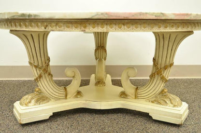 French Empire Neoclassical Cornucopia Base Round Pink Marble Top Coffee Table