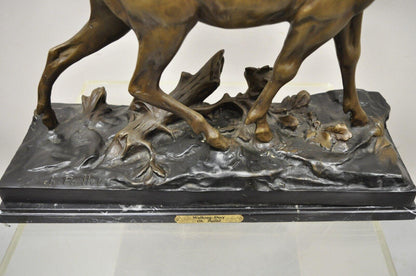 Bronze Stag Walking Deer Statue on Marble Base After Charles Paillet