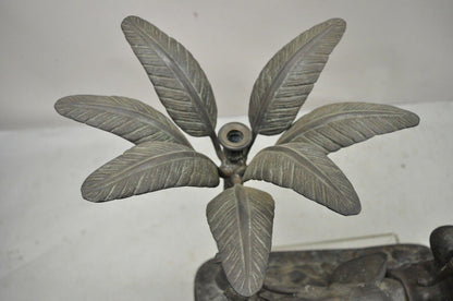 Maitland Smith Large Bronze Monkey Palm Leaf Tree Sculpture Candle Holder