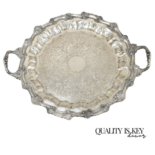 Vintage Victorian Style Silver Plated Scalloped Edge Round Serving Platter Tray