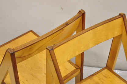 Mid Century Modern Beechwood Walnut "Right Angle" Triangle A Frame Chair - Pair