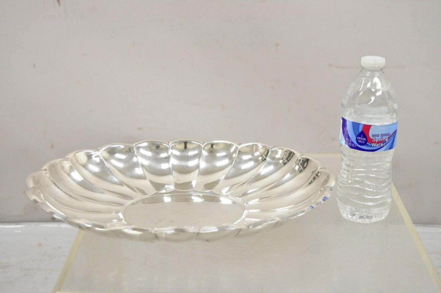 Vintage Regency Style Silver Plated Scalloped Oval Serving Platter Fruit Bowl