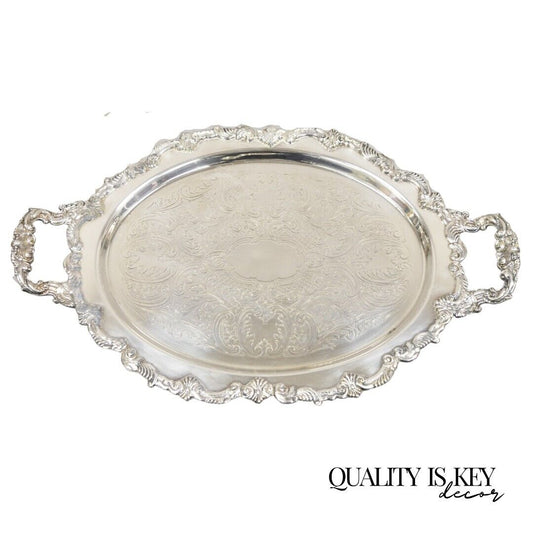 Vtg Sheffield English Victorian Style Silver Plated Oval Serving Platter Tray