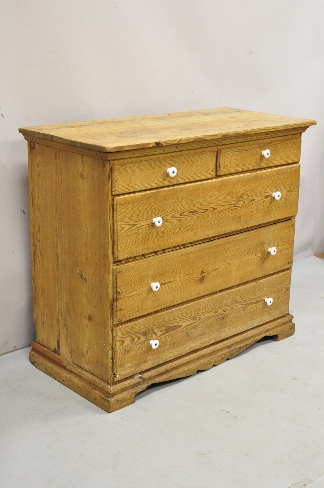 Antique 5 Drawer French Country Farmhouse Primitive Pine Dresser Chest of Drawer