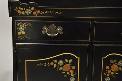 Ethan Allen Hitchcock Style Black Harvest Stencil Painted Drysink Server Cabinet