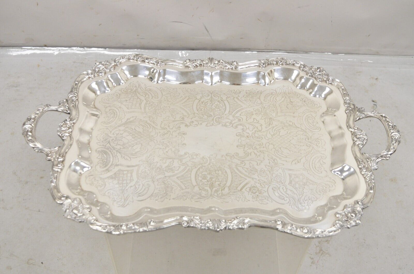 Vintage Sheridan Large Ornate Silver Plated Victorian Style Serving Platter Tray