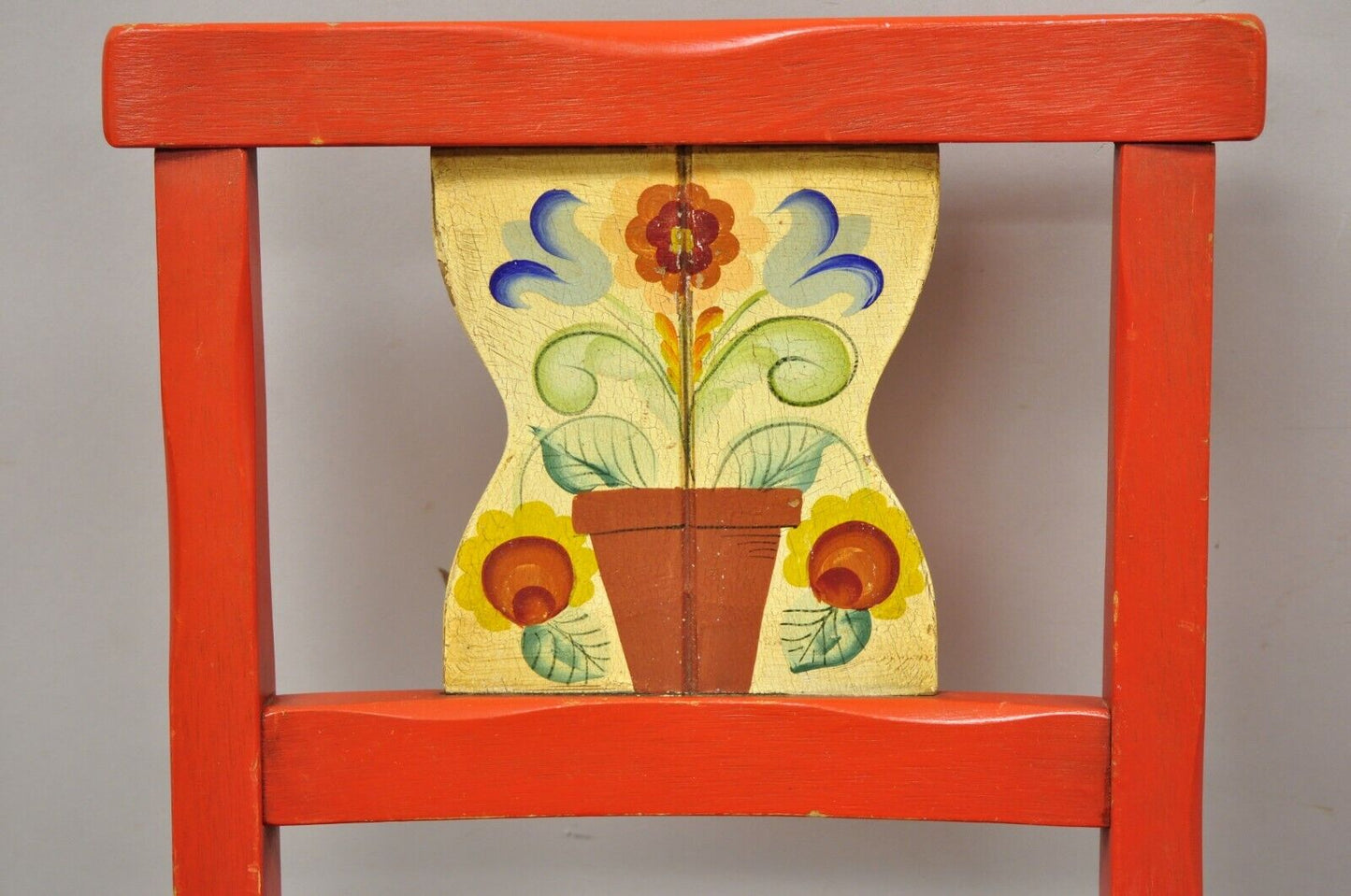 Vintage Gimble's Red Painted Colonial Hand Painted Flower Side Chairs - a Pair