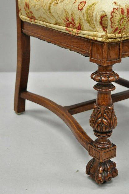 Pair 19th C. Carved Oak Winged Griffin Paw Foot Dining Chairs Attr. RJ Horner