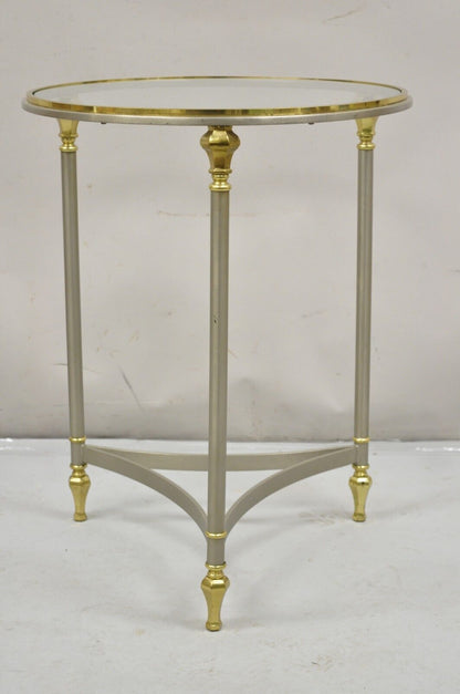 Vintage Ethan Allen Italian Regency Jansen Style Steel & Brass Round Side Table