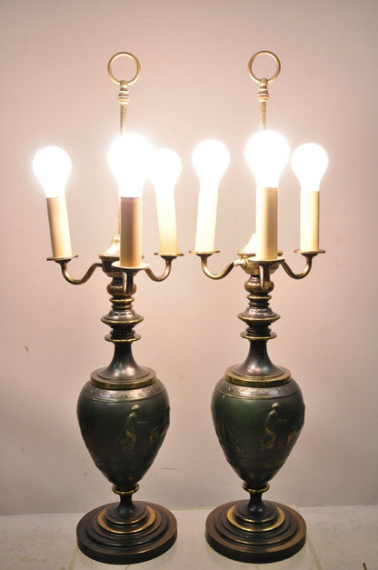 Antique Italian Classical Bronze Finish Metal Bulbous Figural Table Lamps - Pair