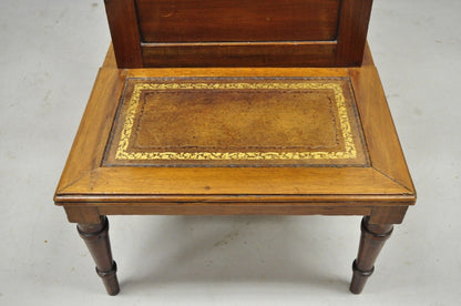 Antique English Regency Leather Top 3 Tier Side Table with Hidden Storage