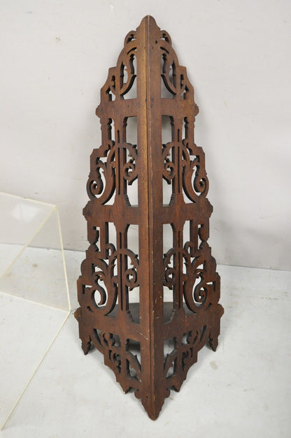 Victorian Walnut 3 Tier Carved Knick Knack Corner Whatnot Wall Shelf Curio