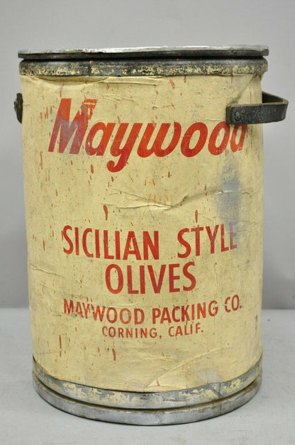 Antique Maywood Packaging Sicilian Olives Large 22" Packaging Drum Advertising