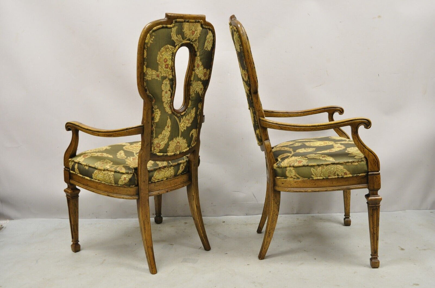 Vintage Hollywood Regency Keyhole Back Fireside Lounge Arm Chairs - a Pair