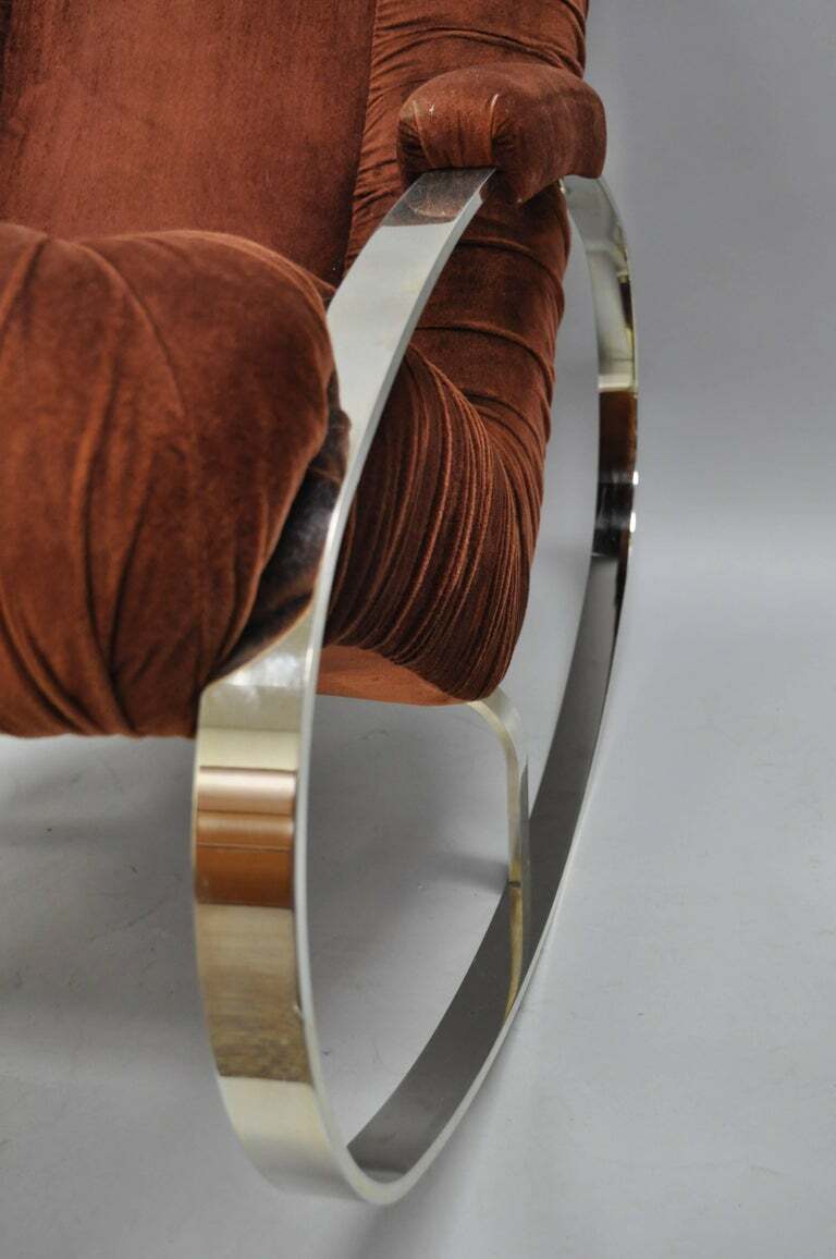 Mid Century Modern Guido Faleschini Chrome & Brass Milo Baughman Rocking Chair