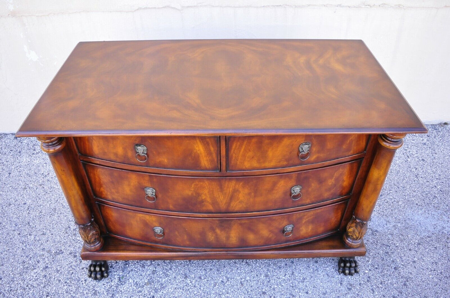 French Empire Style Mahogany Bow Front Chest Dresser With Bronze Paw Feet