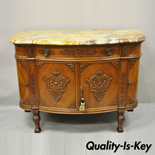 French Louis XV Renaissance Rouge Marble Top Demilune Buffet Sideboard Cabinet