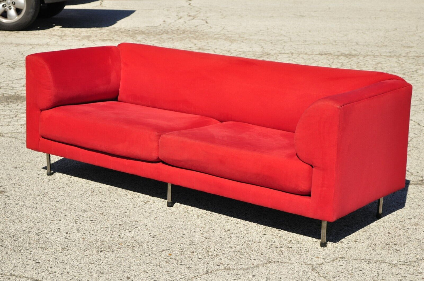 Larry Laslo for Directional Red Modern Italian Bauhaus Style Chrome Leg Sofa