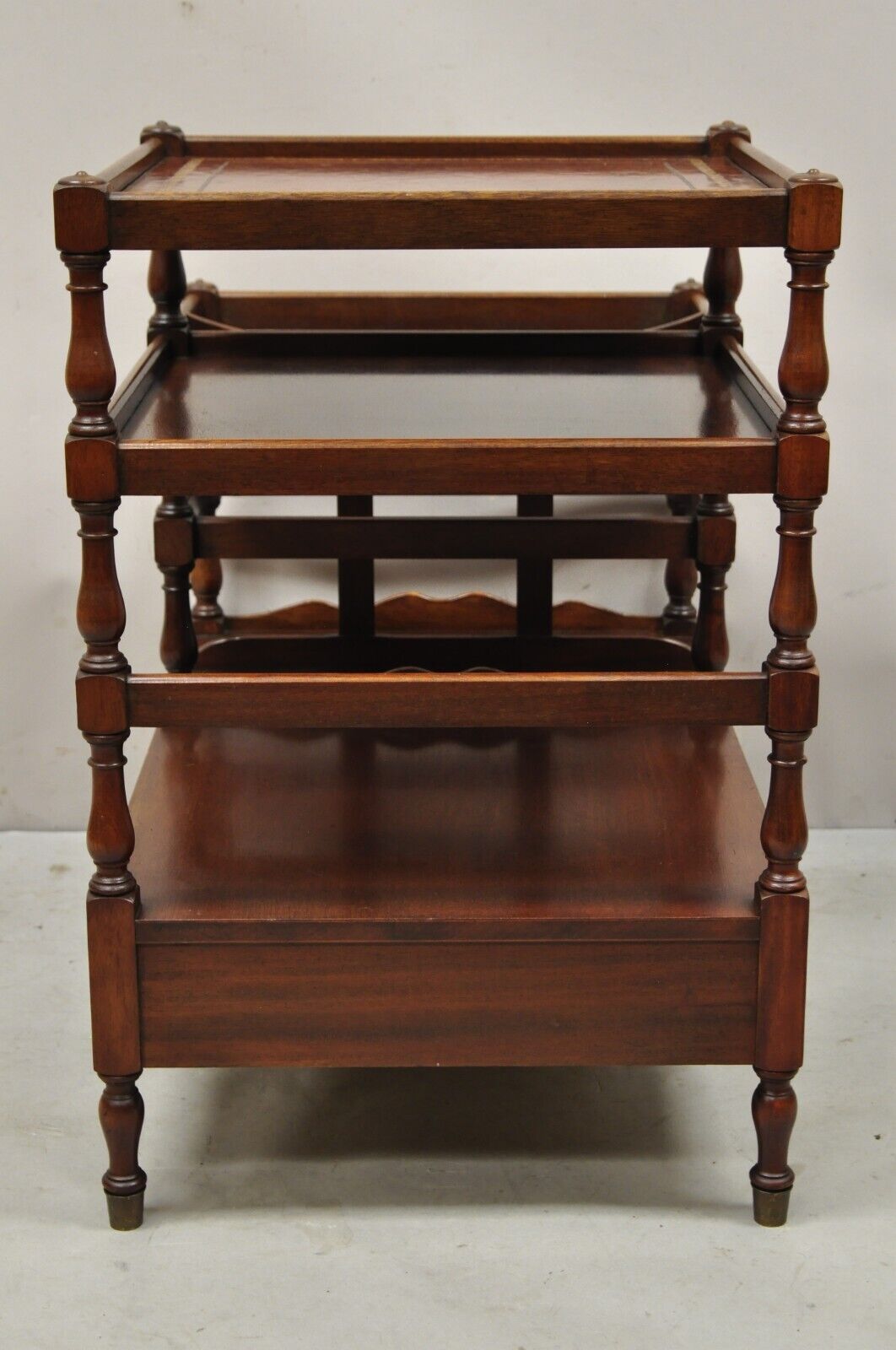 Henry Fuldner Sons Mahogany Leather Top Side End Table Canterbury Magazine Rack