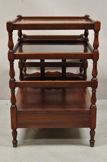 Henry Fuldner Sons Mahogany Leather Top Side End Table Canterbury Magazine Rack