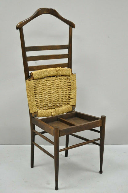 Vintage Mid Century Modern Italian Style Wood & Rope Valet Chair Gio Ponti Style