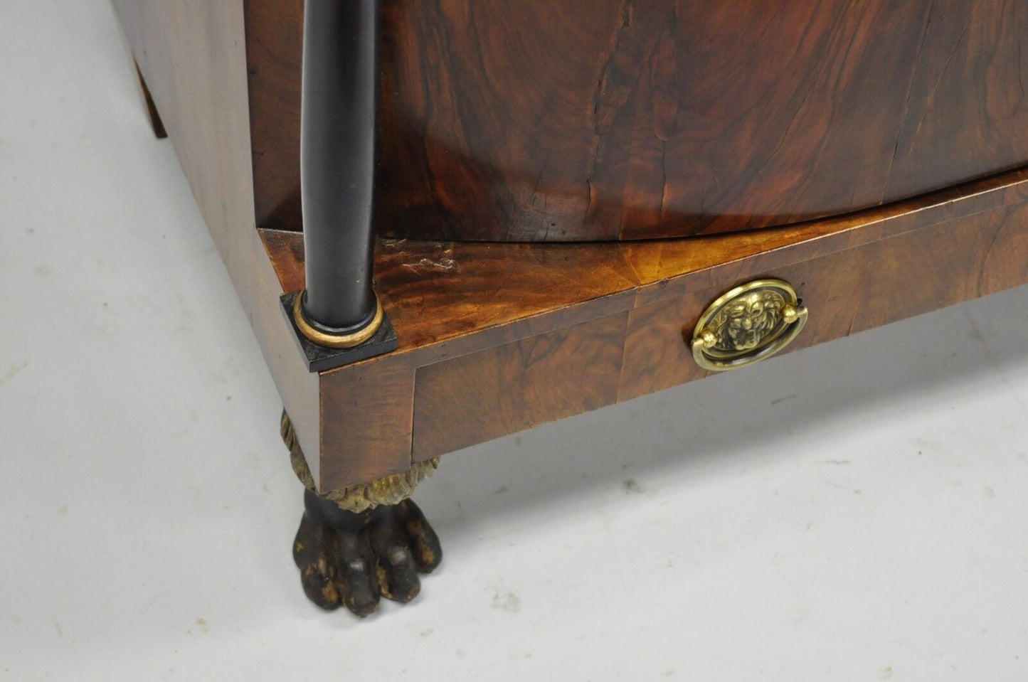 19th C American Empire Lion Claw Foot Crotch Mahogany Server Cabinet