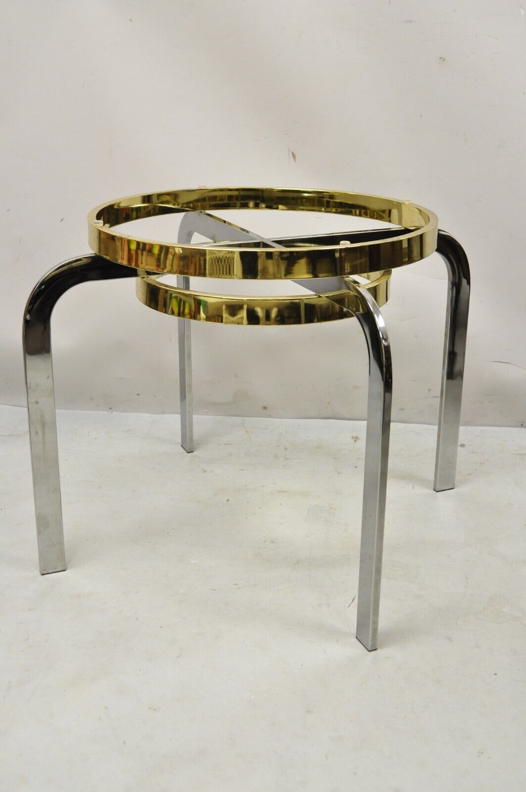 Vintage Mid Century Modern Milo Baughman Style Chrome Brass Round Side Table